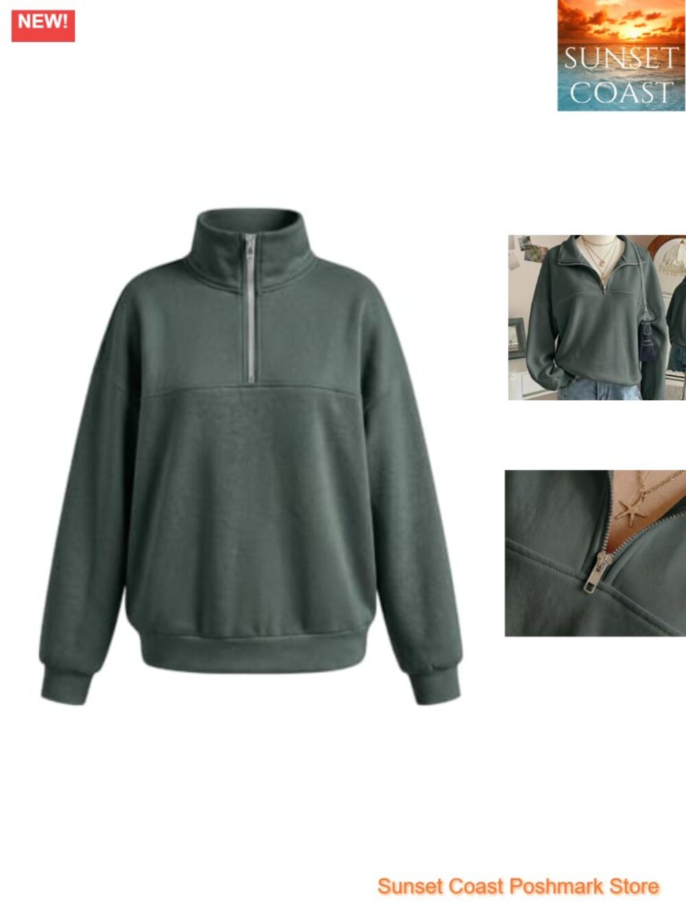Oversized Quarter Zip Sweatshirt Collared Long Sleeve Pullover